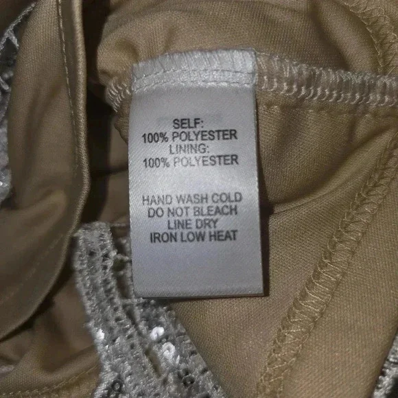 Lulus Tan and Silver Sequin CrissCross Adjustable Straps Mini‎ Dress Sz L - Picture 12 of 12